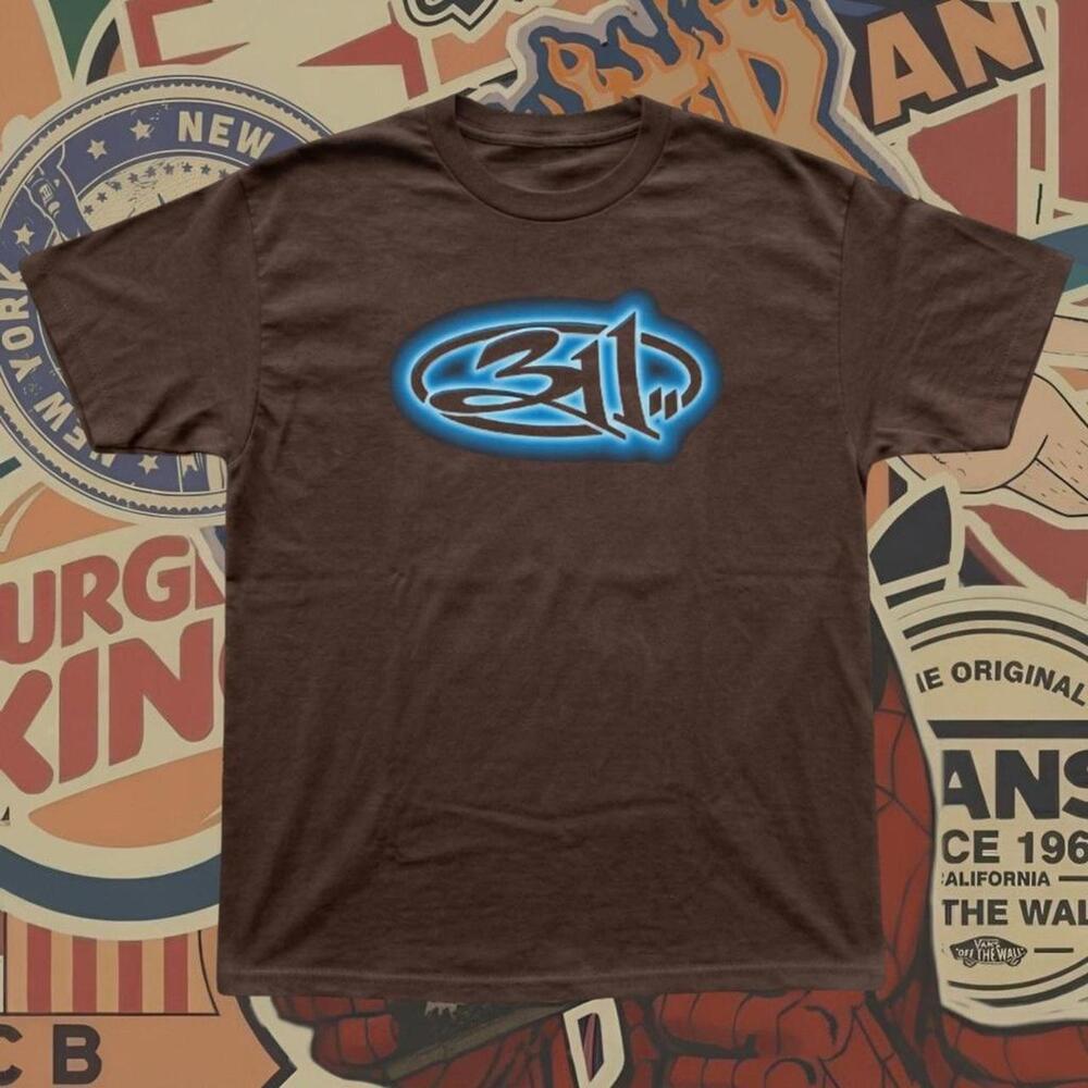 Brown Blue Graphic Tee With Stylized _31_ Logo